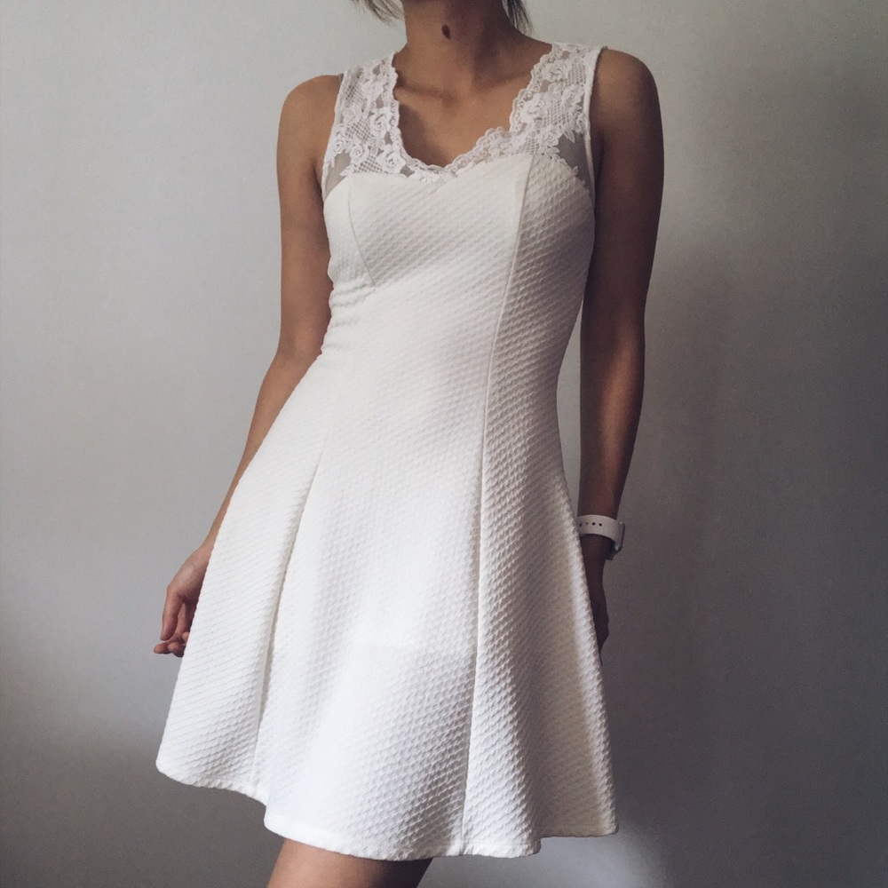 White dress with lace insert